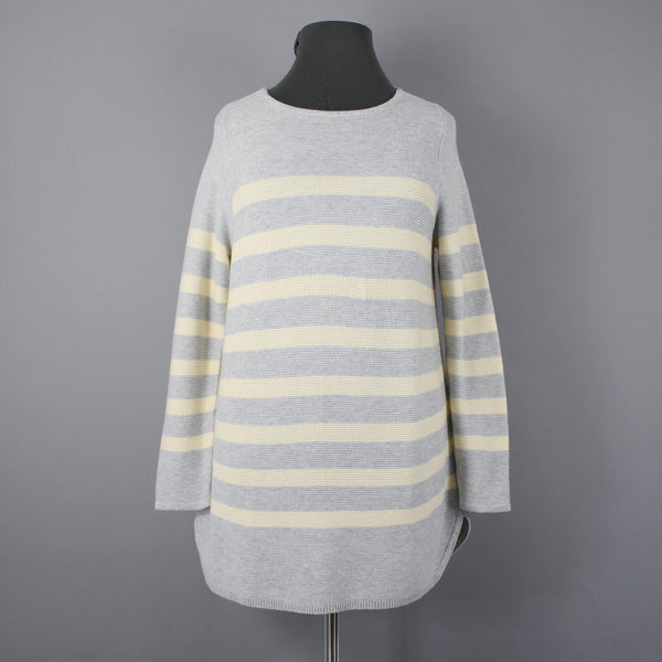 J Jill Sz XL Lt Gray Yellow Striped Cotton Nvylon Rayon Pullover Tunic Sweater