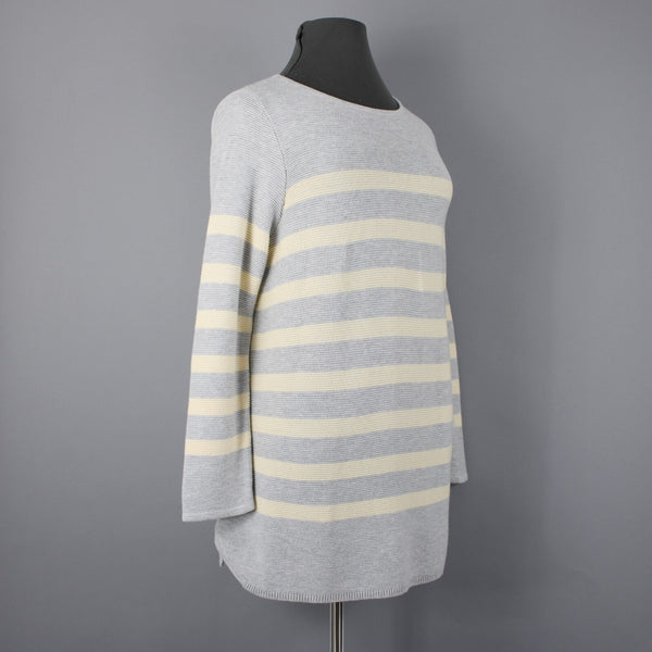 J Jill Sz XL Lt Gray Yellow Striped Cotton Nvylon Rayon Pullover Tunic Sweater