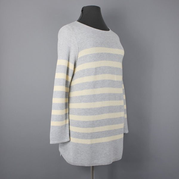 J Jill Sz XL Lt Gray Yellow Striped Cotton Nvylon Rayon Pullover Tunic Sweater