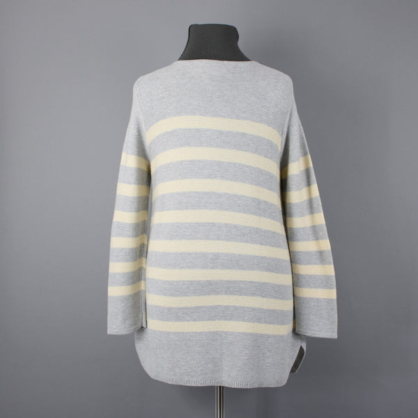 J Jill Sz XL Lt Gray Yellow Striped Cotton Nvylon Rayon Pullover Tunic Sweater