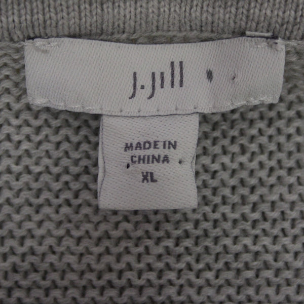 J Jill Sz XL Lt Gray Yellow Striped Cotton Nvylon Rayon Pullover Tunic Sweater