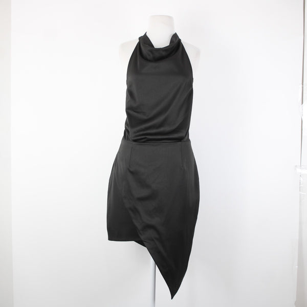 Elliatt Sz L Black Halter Asymmetrical Lined 100% Polyester Dress