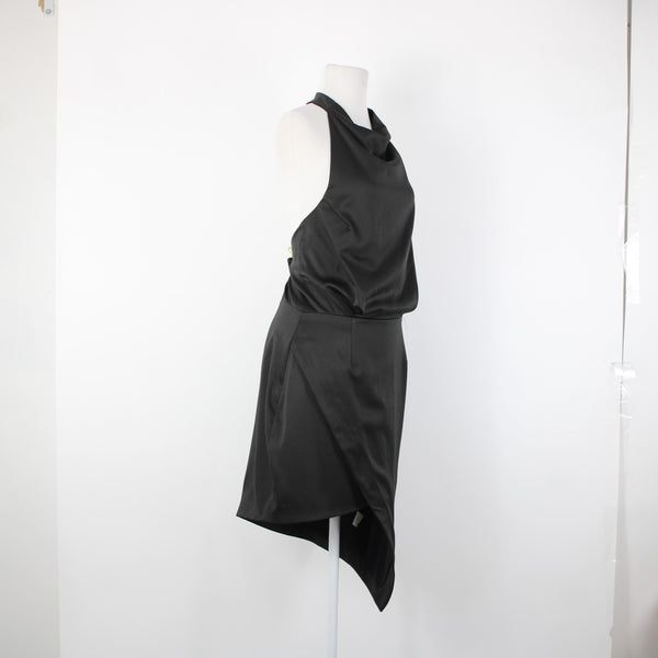 Elliatt Sz L Black Halter Asymmetrical Lined 100% Polyester Dress