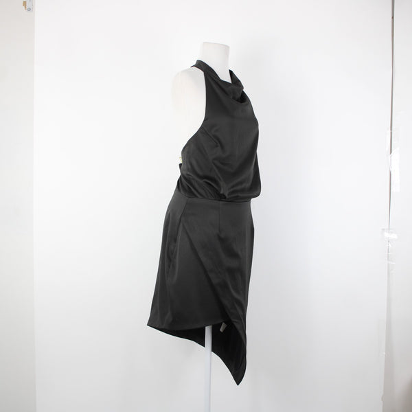 Elliatt Sz L Black Halter Asymmetrical Lined 100% Polyester Dress