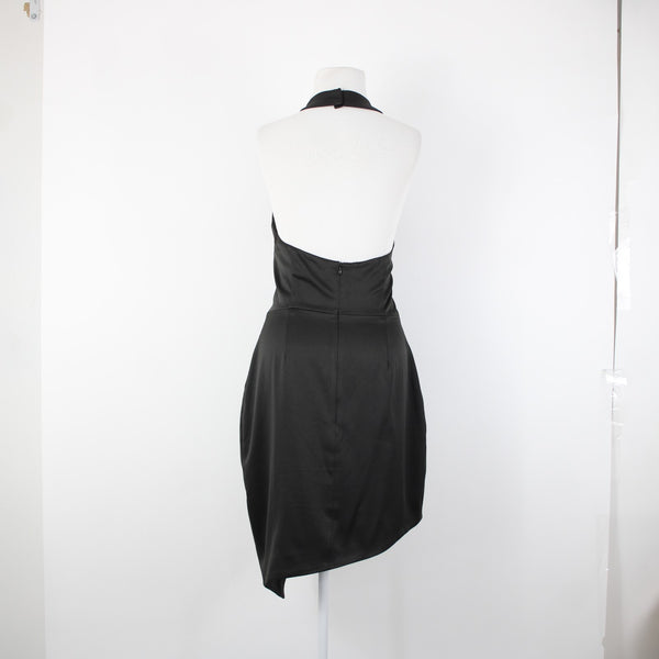 Elliatt Sz L Black Halter Asymmetrical Lined 100% Polyester Dress