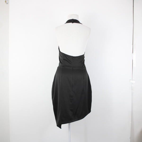 Elliatt Sz L Black Halter Asymmetrical Lined 100% Polyester Dress