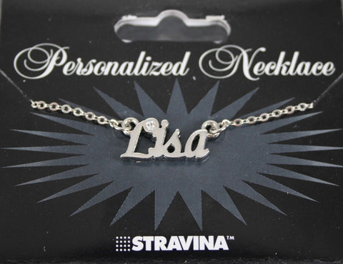 LISA Name Silvertone Rhinestone 14.5" w 4.5" Multi Ring Ext Necklace