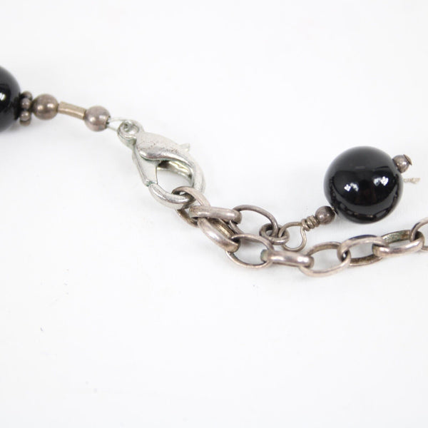 Black Snowflake Pattern Agate Stone Beaded 17" Ext. 3" Necklace