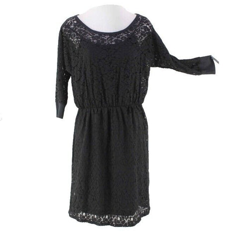 Staci Woo NEW $88 Sz M Black Lace 3/4 Sleeve Cotton Nylon Poly Blend Dress