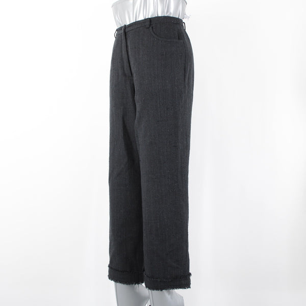 Escada Sport Sz 34 x 24 Black Unlined Pockets 100% Silk Capri Pant