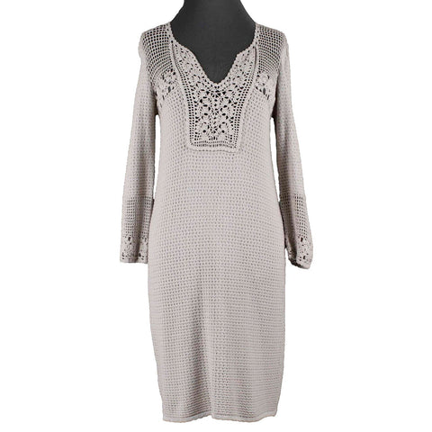 BCBG NEW $258 Alexi Sz S Taupe Brown Open Knit Cotton Silk Dress