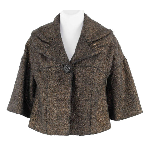 Beth Bowley Sz 4 Black Gold 1 Button Acrylic Cotton Wool Nylon Poly Jacket