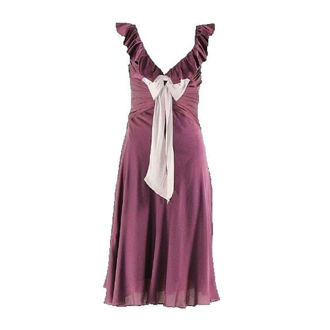 Laundry by Design NEW $285 Sz 6 Purple Mauve Ruffle Bow 100% Silk Poly Dress