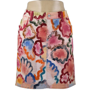 Anthropologie Sz 29 Pink Multi Color Hand Painted Denim Cotton Spandex Skirt