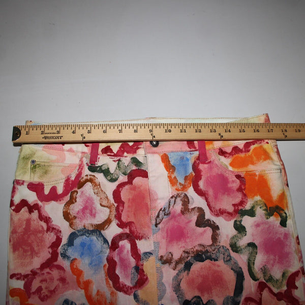 Anthropologie Sz 29 Pink Multi Color Hand Painted Denim Cotton Spandex Skirt