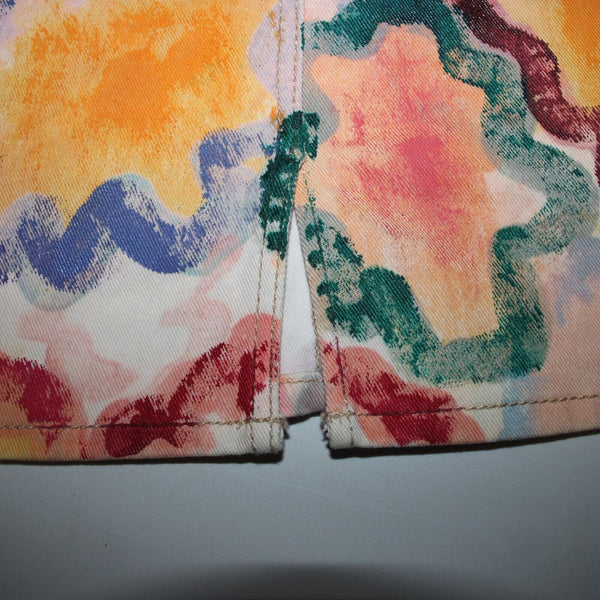 Anthropologie Sz 29 Pink Multi Color Hand Painted Denim Cotton Spandex Skirt