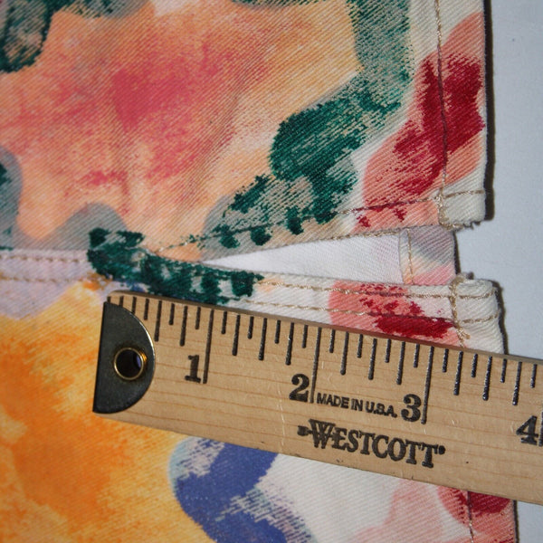 Anthropologie Sz 29 Pink Multi Color Hand Painted Denim Cotton Spandex Skirt