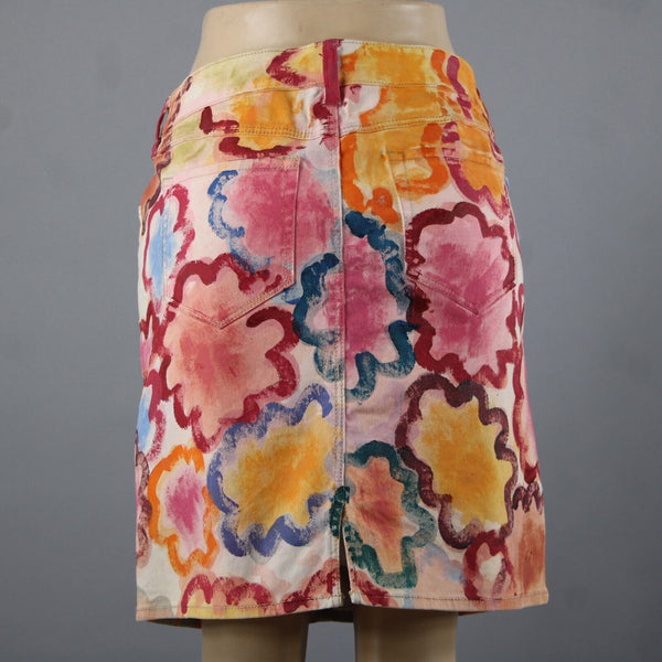 Anthropologie Sz 29 Pink Multi Color Hand Painted Denim Cotton Spandex Skirt
