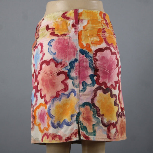 Anthropologie Sz 29 Pink Multi Color Hand Painted Denim Cotton Spandex Skirt