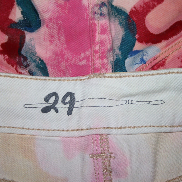 Anthropologie Sz 29 Pink Multi Color Hand Painted Denim Cotton Spandex Skirt