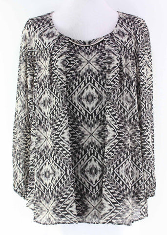 Alfani Sz 8 Black Cream Charcoal 100% Nylon Silver Bar at Neckline Top