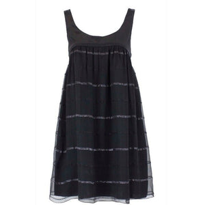 Helen Wang Sz 6 Black Silver Accent Striped Silk Sheer Overlay Silk Dress