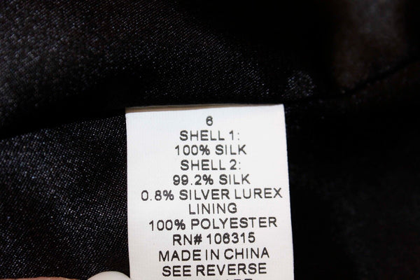 Helen Wang Sz 6 Black Silver Accent Striped Silk Sheer Overlay Silk Dress
