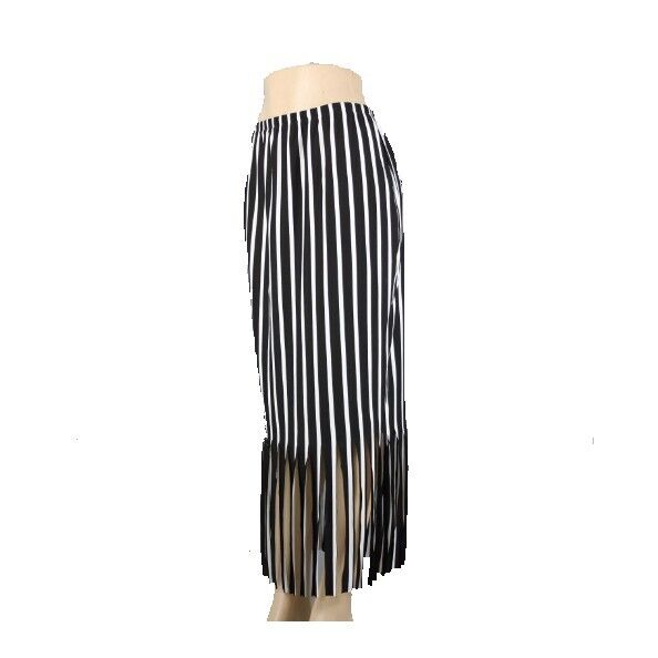 Yon Design Moss Crepe Sz M Black White Striped Fringe Polyester Spandex Skirt
