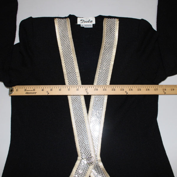 Toula Dress Suit Sz 8 Black Gold Paillettes Santana Knit Sleeveless Dress Suit