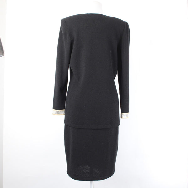 Toula Dress Suit Sz 8 Black Gold Paillettes Santana Knit Sleeveless Dress Suit