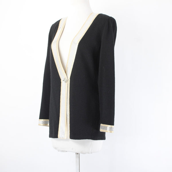 Toula Dress Suit Sz 8 Black Gold Paillettes Santana Knit Sleeveless Dress Suit