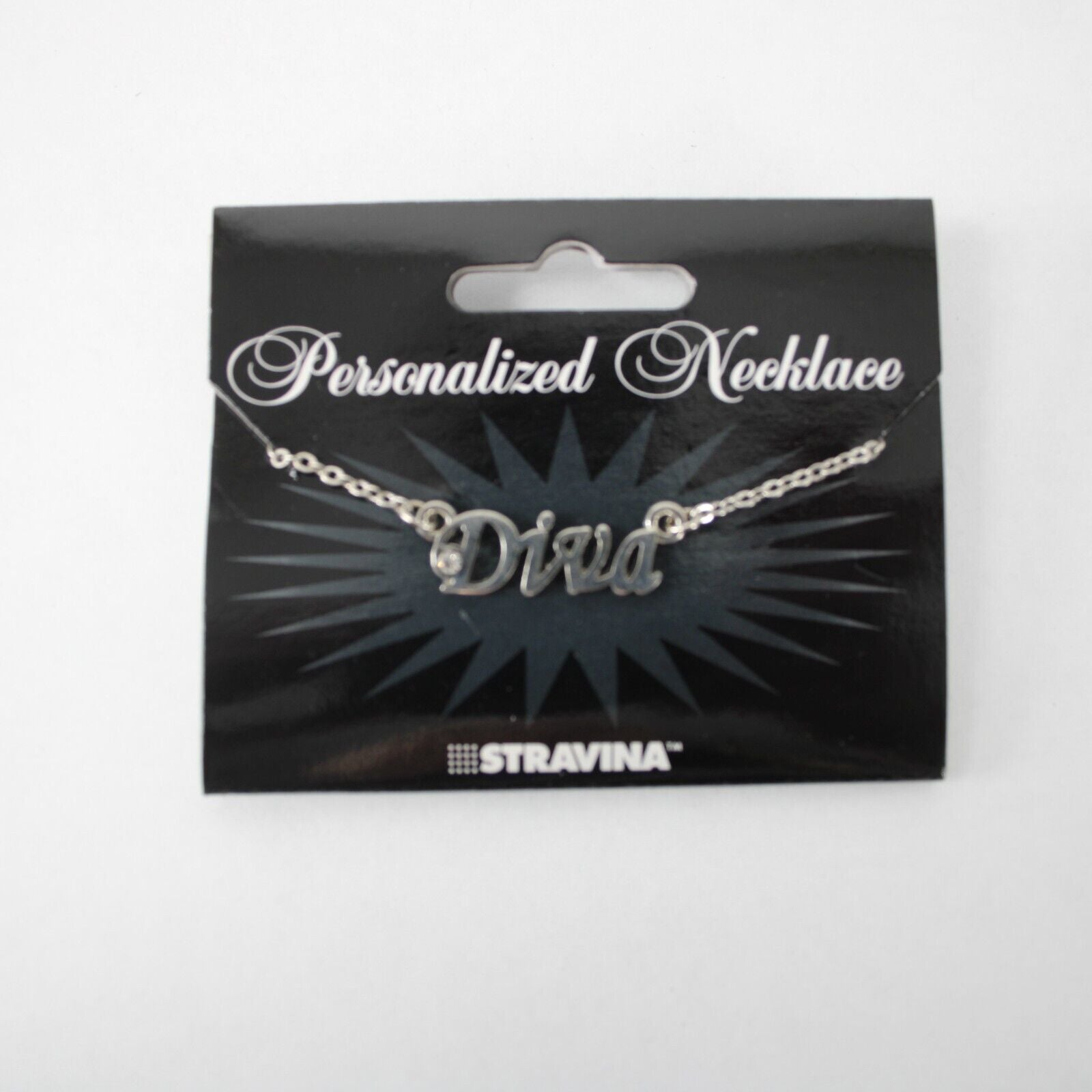 DIVA Name Silvertone Rhinestone 14.5" w 4.5" Multi Ring Ext Necklace