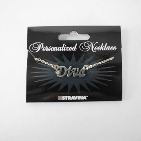 DIVA Name Silvertone Rhinestone 14.5" w 4.5" Multi Ring Ext Necklace