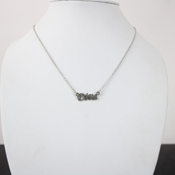 DIVA Name Silvertone Rhinestone 14.5" w 4.5" Multi Ring Ext Necklace