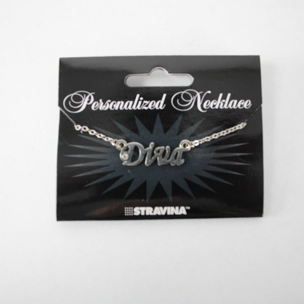 DIVA Name Silvertone Rhinestone 14.5" w 4.5" Multi Ring Ext Necklace