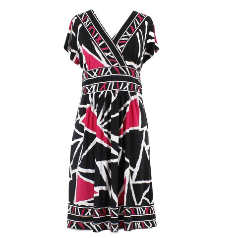 AB Studio NEW Sz XL Black White Magenta V Neck Polyester Spandex Dress