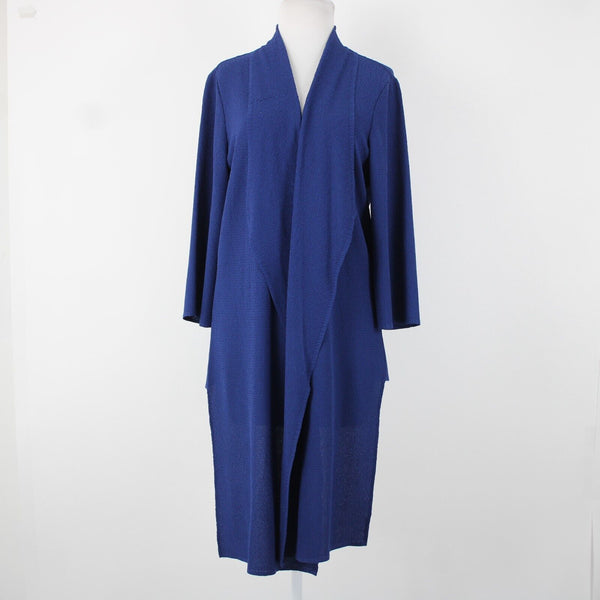 Chicos Travelers NEW $119 Sz 1 Dormant Blue Crushed 100% Poly Low High Jacket