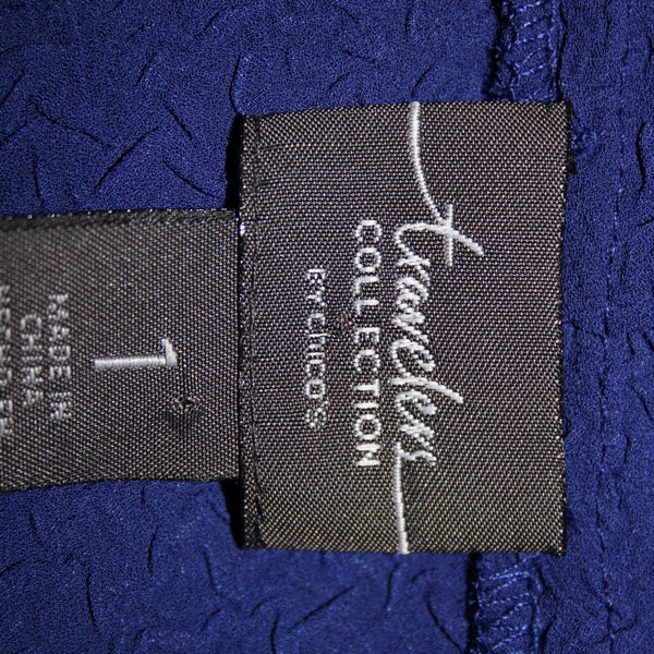 Chicos Travelers NEW $119 Sz 1 Dormant Blue Crushed 100% Poly Low High Jacket