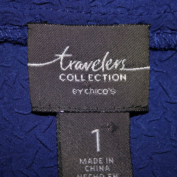 Chicos Travelers NEW $119 Sz 1 Dormant Blue Crushed 100% Poly Low High Jacket