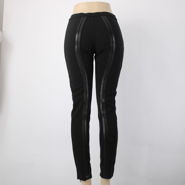 Burberry Pant Sz 42 x 30 Black Leather Zipper Detail Acetate Polyester Pant