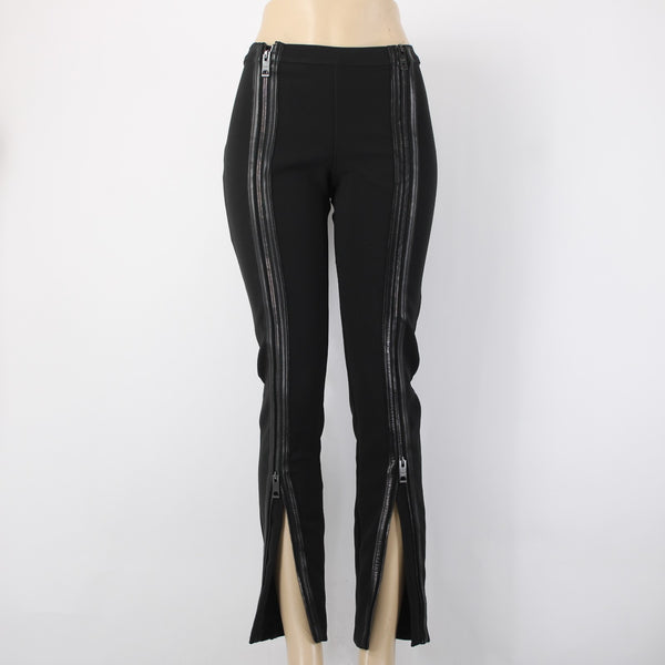 Burberry Pant Sz 42 x 30 Black Leather Zipper Detail Acetate Polyester Pant