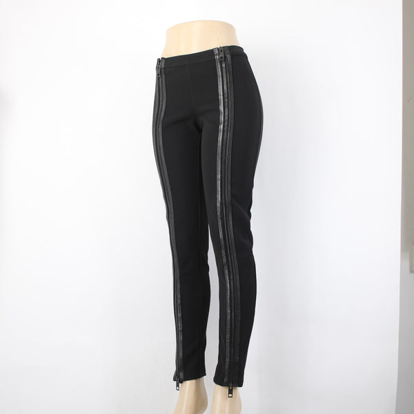 Burberry Pant Sz 42 x 30 Black Leather Zipper Detail Acetate Polyester Pant