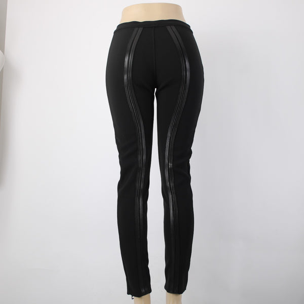 Burberry Pant Sz 42 x 30 Black Leather Zipper Detail Acetate Polyester Pant