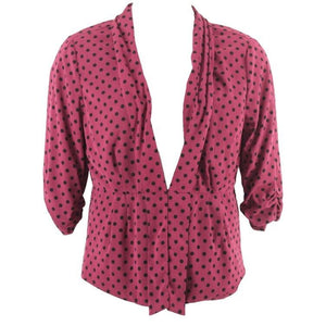 Elle Sz XL Burgundy Black Polka Dot Pleated Peplum Ruch Sleeve Poly Jacket