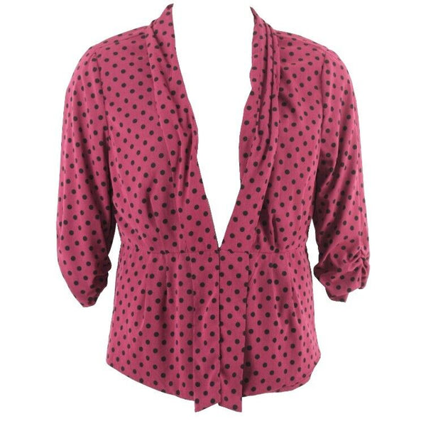 Elle Sz XL Burgundy Black Polka Dot Pleated Peplum Ruch Sleeve Poly Jacket