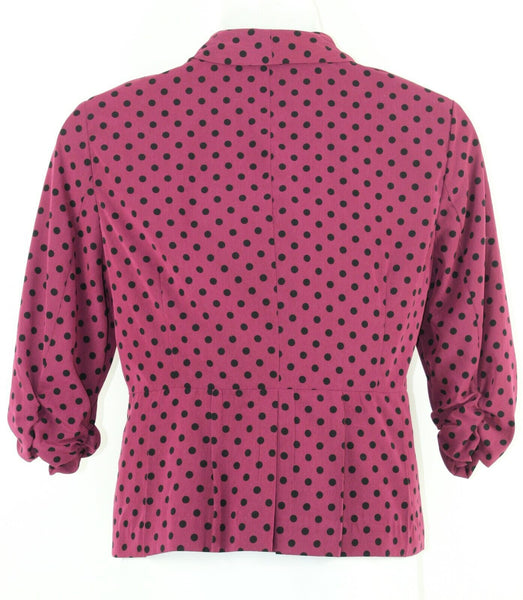 Elle Sz XL Burgundy Black Polka Dot Pleated Peplum Ruch Sleeve Poly Jacket