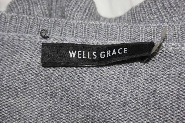 Wells Grace Sz S Grey White Crewneck Sheer Ruffle Rayon Wool Poly Blend Top