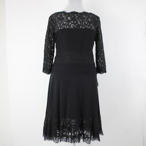 Tadashi Shoji Too NEW $415 Sz 2X Black Lace Mid Sleeve Lined Rayon Nylon Dress