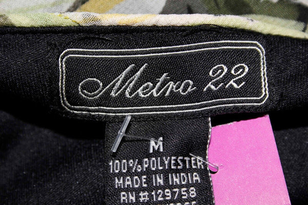 Metro 22 Sz M Black Lime Multi Chiffon Tie Waist Polyester Flowy Dress