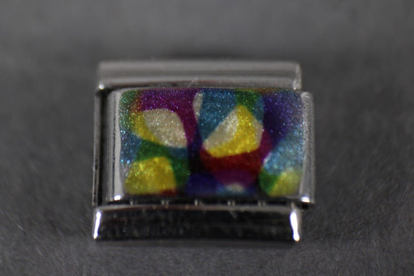 Re Florence "Multicolor" Stainless Steel Gold Enamel Stretch Link Italian Charm